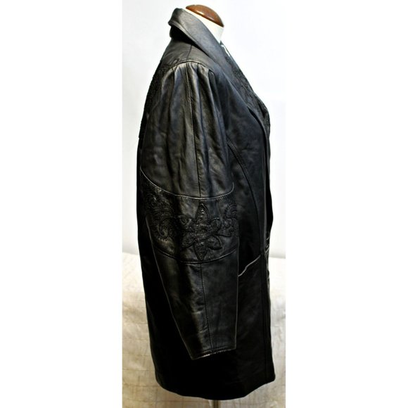Vtg 80s ECHTES Leder Women's Leather Trench Coat Jacket Embroidered Detail Sz S - Picture 2 of 12